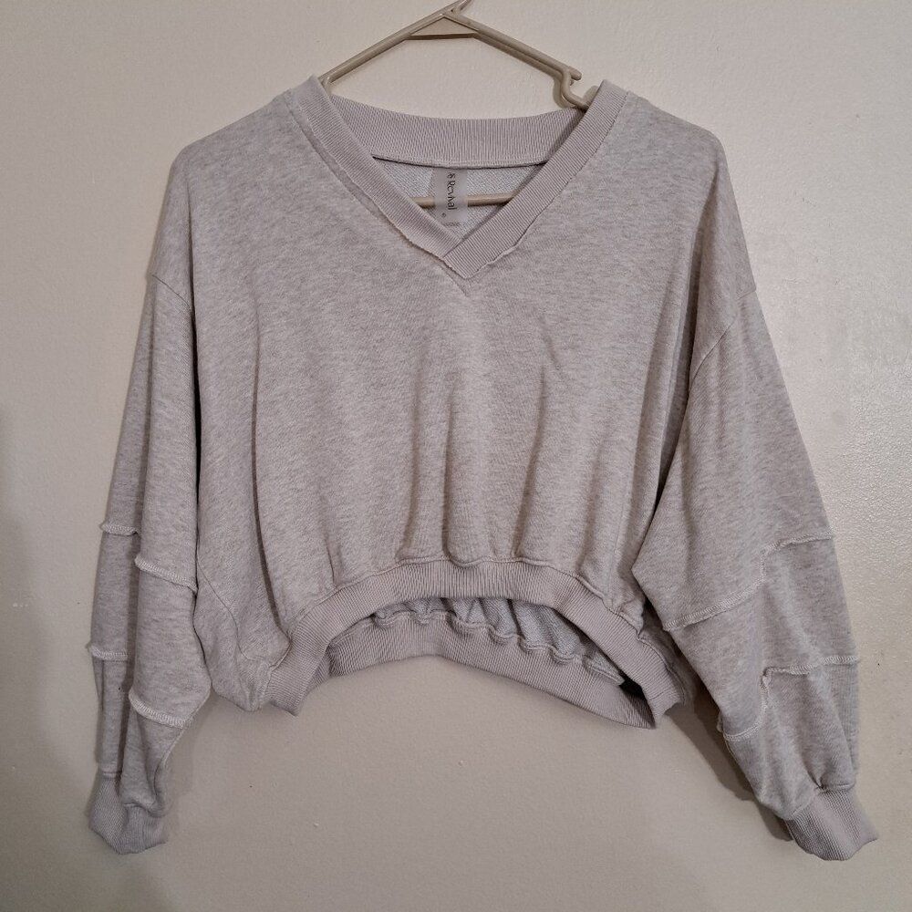 As Revival Women's Small Cropped Sweatshirt Light Beige  V-Neck